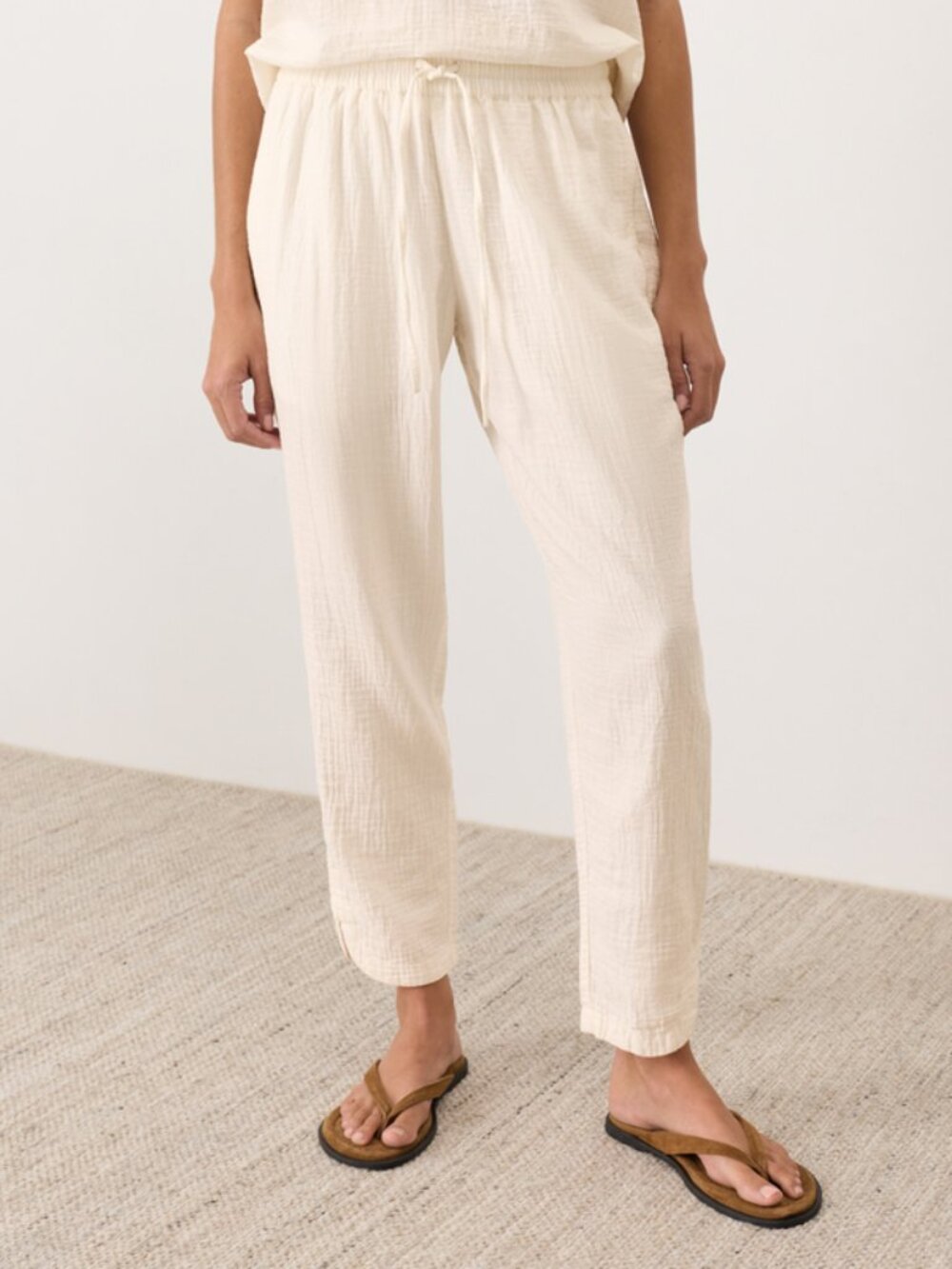 PACT Organic Double Gauze Coastal Tapered Pull On Pants Cream Large Loungewear